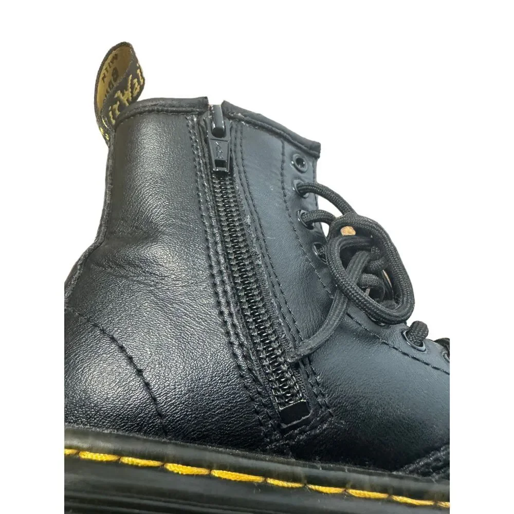 Dr Marten Girls Black Leather Lace Up Side Zip Boots Docs Girls Size 11‎